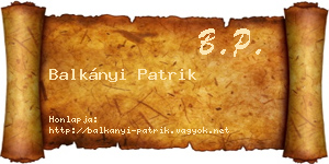 Balkányi Patrik névjegykártya